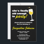 Invitation Fun Woman's Black 21st Birthday<br><div class="desc">Invitation d'anniversaire de script sophistiquée et élégante.</div>