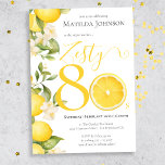 Invitation Fun Zesty Lemon 80th Birthday Party<br><div class="desc">Fun Zesty Lemon 80th Birthday Party Invitation. Commencez votre fête avec notre thème Zesty Lemon Adult Milestone Anniversaire Party! Plein d'énergie et de vitalité, ce design animé prépare le terrain à un rassemblement amusant. Des teintes pleines d'entrain jaune aux accents ludiques, chaque détail exsude joie et excitation, ce thème promet...</div>