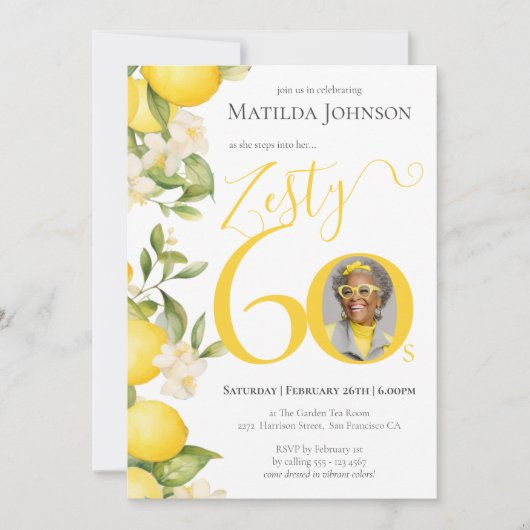 Invitation Fun Zesty Lemon Photo 60th Birthday Party (Devant)