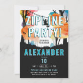 Invitation Fun Zipline coloré Blue Boy Adventure Aquarelle (Devant)