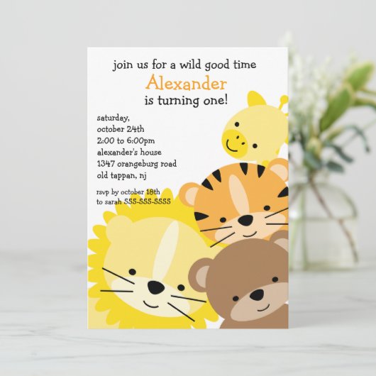 Invitation Fun Zoo fête d'anniversaire (Debout devant)