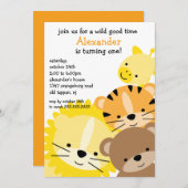 Invitation Fun Zoo fête d'anniversaire (Devant / Derrière)