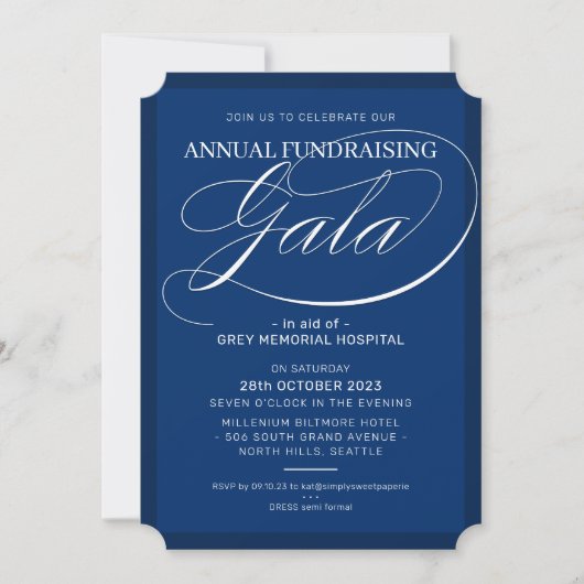 Invitation FUNDRAISING GALA élégant événement fancy script ma (Devant)