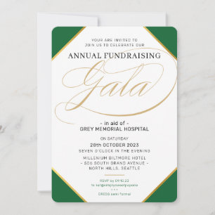 Invitation FUNDRAISING GALA élégant événement or vert foncé