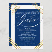 Invitation FUNDRAISING GALA événement fancy cadre or bleu mar (Devant / Derrière)