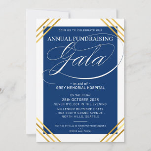 Invitation FUNDRAISING GALA événement fancy cadre or bleu mar
