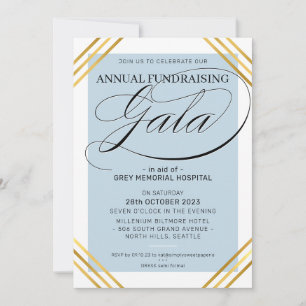 Invitation FUNDRAISING GALA événement fancy cadre or bleu pâl
