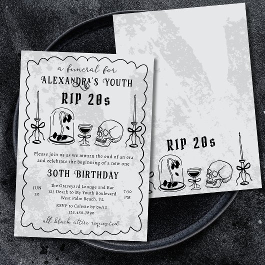 Invitation Funérailles 30 ans Doodle Stone RIP 20s