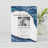 Invitation Funérailles bleues et dorées Célébrer la vie (Debout devant)