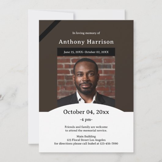 Invitation Funérailles Brown et blanches (Devant)