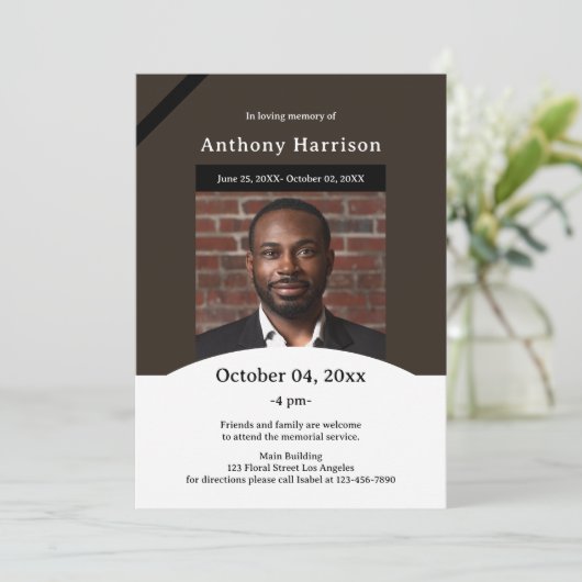 Invitation Funérailles Brown et blanches (Debout devant)