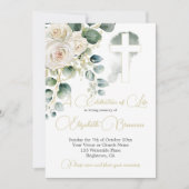 Invitation Funérailles Christian Elegant Rose Floral (Devant)