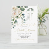 Invitation Funérailles Christian Elegant Rose Floral (Debout devant)