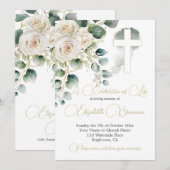 Invitation Funérailles Christian Elegant Rose Floral (Devant / Derrière)