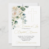 Invitation Funérailles Christian Photo Élégant Rose Floral (Devant)