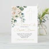 Invitation Funérailles Christian Photo Élégant Rose Floral (Debout devant)