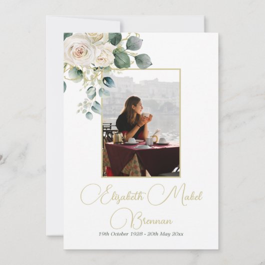 Invitation Funérailles Christian Photo Élégant Rose Floral (Dos)