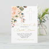 Invitation Funérailles Christian Photo Élégante rose Rose Flo (Debout devant)