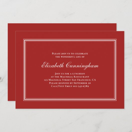 Invitation Funérailles commémoratives classiques et simples e (Devant / Derrière)