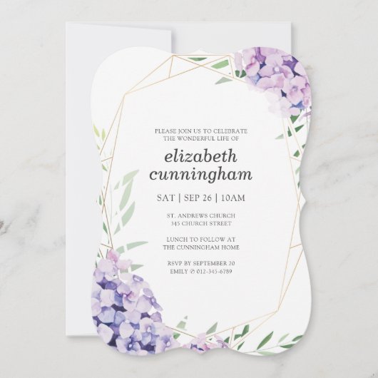 Invitation Funérailles commémoratives Hydrangea Lilac Floral  (Devant)