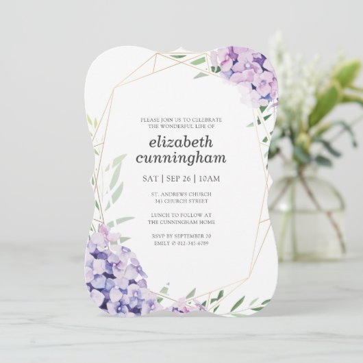 Invitation Funérailles commémoratives Hydrangea Lilac Floral  (Debout devant)