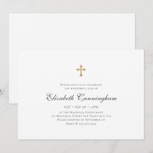 Invitation Funérailles commémoratives Moderne Croix d'or simp (Devant / Derrière)