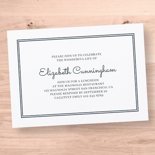 Invitation Funérailles commémoratives Moderne et simple Éléga