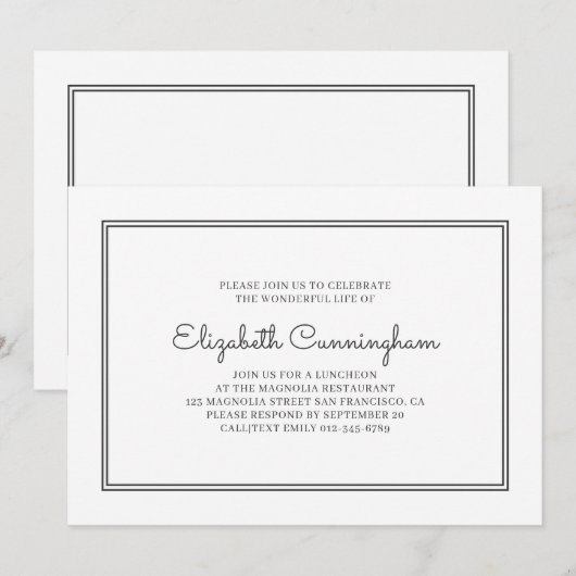 Invitation Funérailles commémoratives modernes et simples (Devant / Derrière)