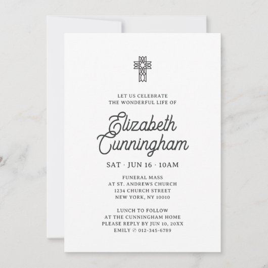 Invitation Funérailles commémoratives simples et modernes (Devant)