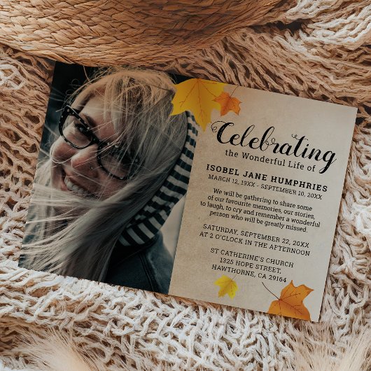 Invitation Funérailles de feuilles d'automne rustiques | Célé