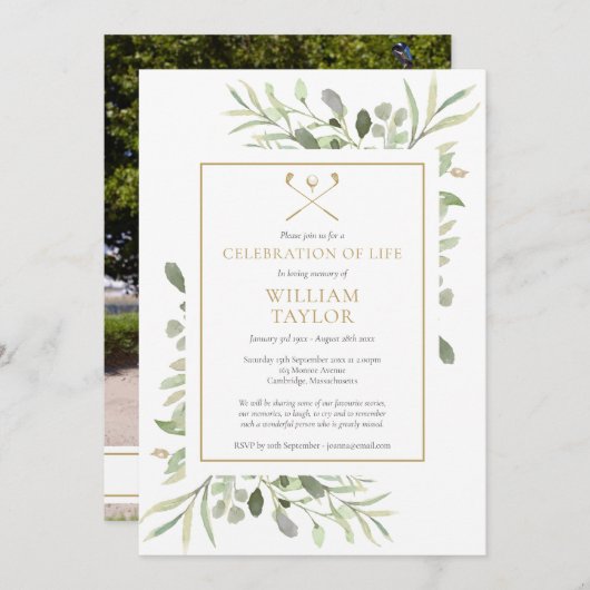 Invitation Funérailles de Golfer Célébration de la verdure de (Devant / Derrière)