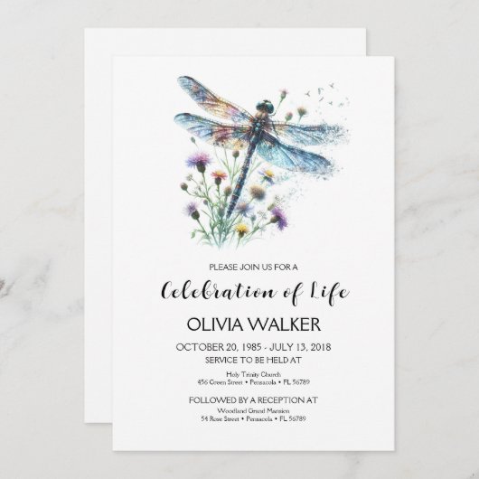 Invitation Funérailles de libellules Célébrer la vie (Devant / Derrière)