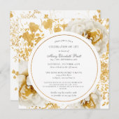 Invitation Funérailles d'or de Rose blanche moderne (Devant / Derrière)