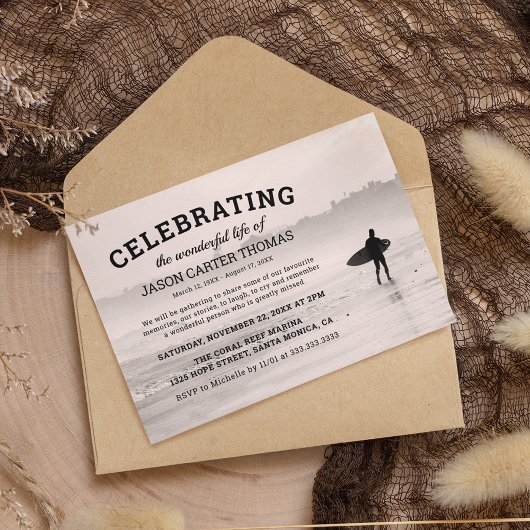 Invitation Funérailles du surfeur | Célébration De La Vie