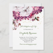 Invitation Funérailles Elégante Bourgogne Florale (Devant)