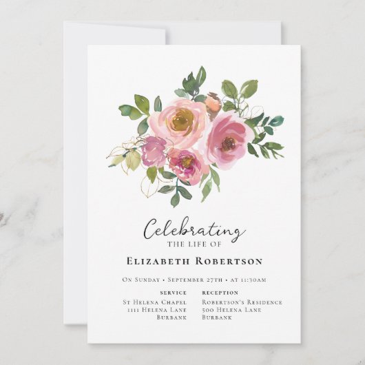 Invitation Funérailles florales roses (Devant)