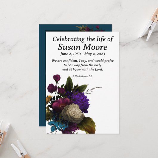 Invitation Funérailles florales sombres (Devant/Arrière en situation)