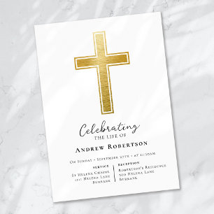 Invitation Funérailles Gold Foil Cross