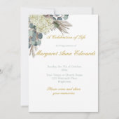 Invitation Funérailles Mémorial Floral Bleu Or Élégant Photo (Devant)