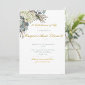 Invitation Funérailles Mémorial Floral Bleu Or Élégant Photo (Debout devant)