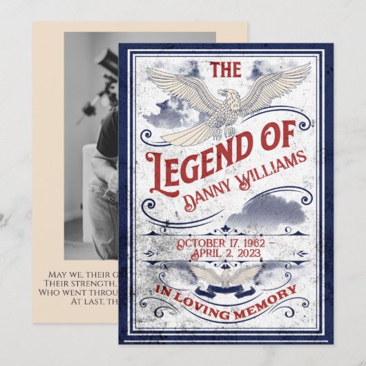 Invitation Funérailles Militaire Vétéran Thème patriotique (Devant / Derrière)