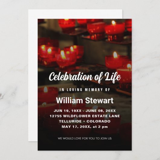 Invitation Funérailles modernes | Célébration de la vie Bougi (Devant / Derrière)