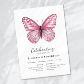 Invitation Funérailles papillon rose