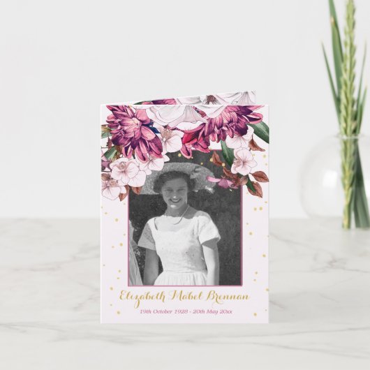 Invitation Funérailles Photo Bourgogne Florale Élégante Invit (Devant)