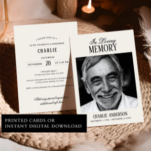 Invitation Funérailles Photo en Noir & Blanc Écriture Élégant