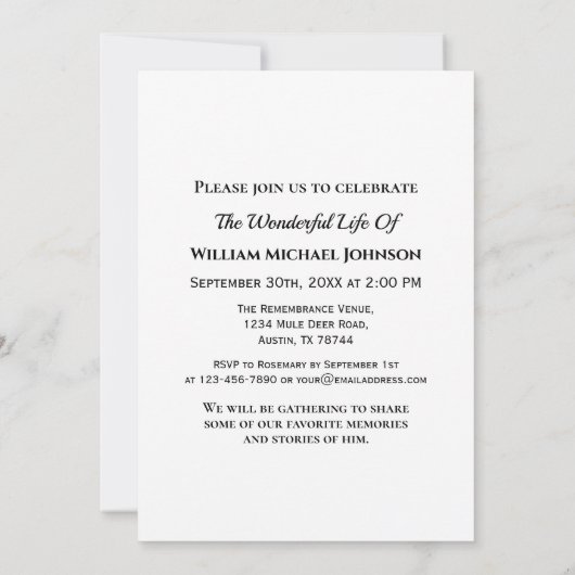 Invitation Funérailles Photo Personnalisée Bereavement En Mém (Dos)