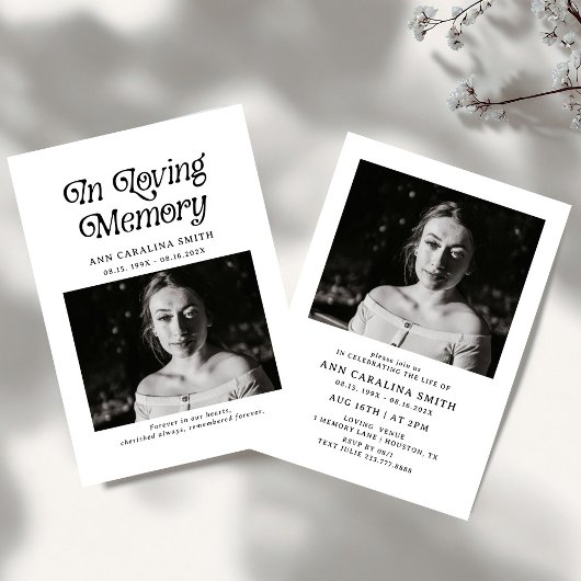 Invitation Funérailles Rétro Minimales En Mémoire Amoureuse