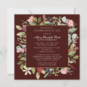 Invitation Funérailles rose violet Floral Bourgogne Arrière -
