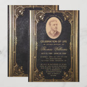 Invitation Funérailles Vintage Elegant Black Gold Photo (Devant / Derrière)