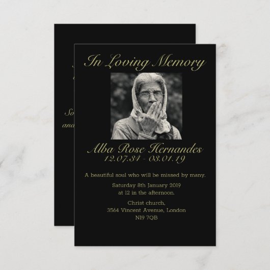 Invitation funéraire (Devant / Derrière)